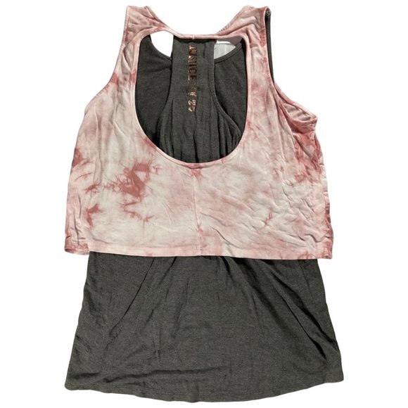 👣 5/$25 -Pink/Grey/White Racerback Layered Tank Top w/ Keyhole Back & Waist Tie - Picture 2 of 3